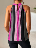 Halter Neck Polka Dot Print Backless Blouse with Eyelet