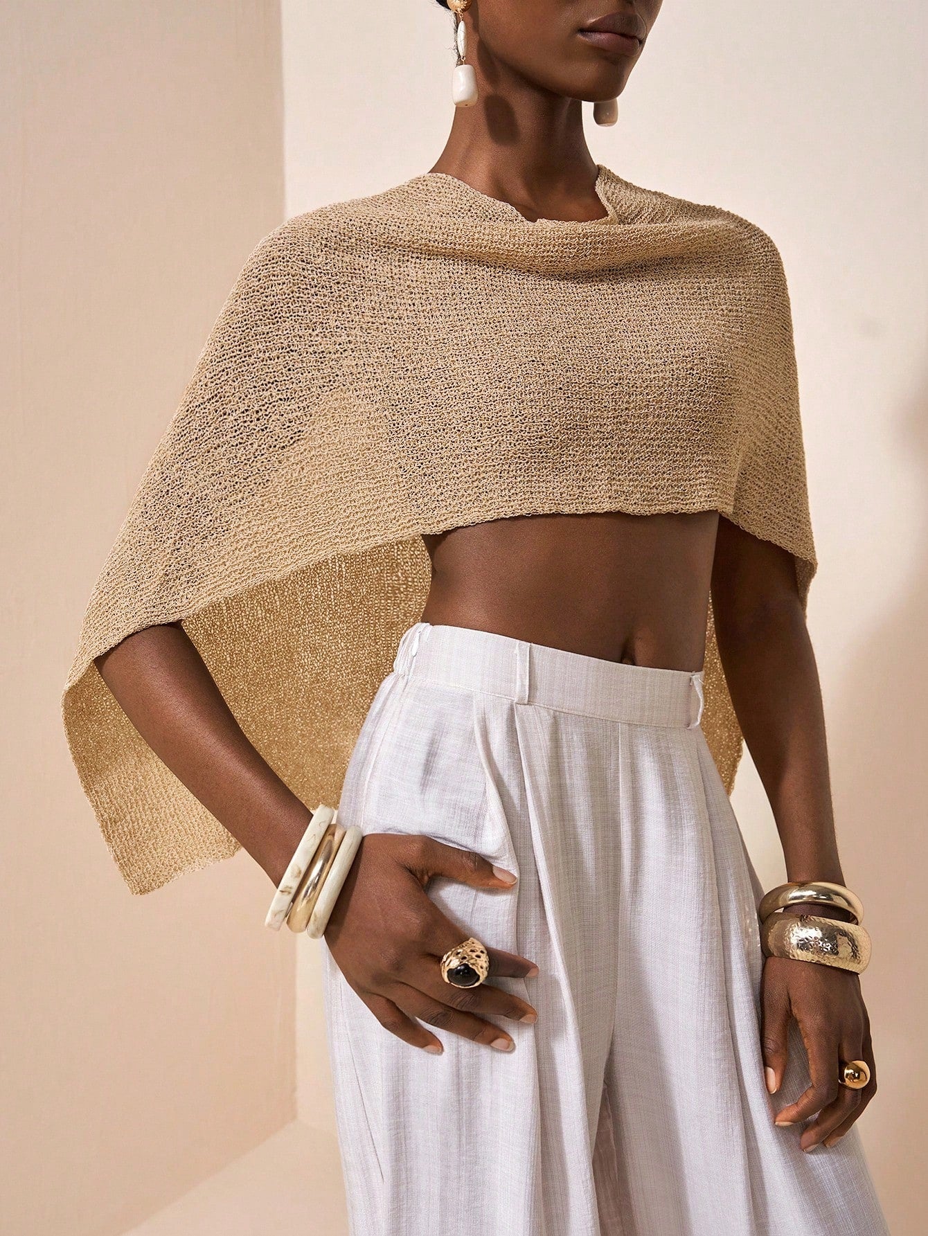 Poncho, Versatile Knitted Cape with Thin Straps, Asymmetrical Shoulder Design