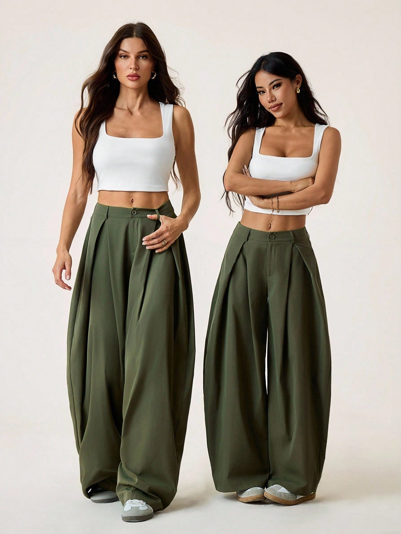 Women's Summer Vintage Casual Streetwear Going Out Oversized Army Green Curved Hem Pants Pants