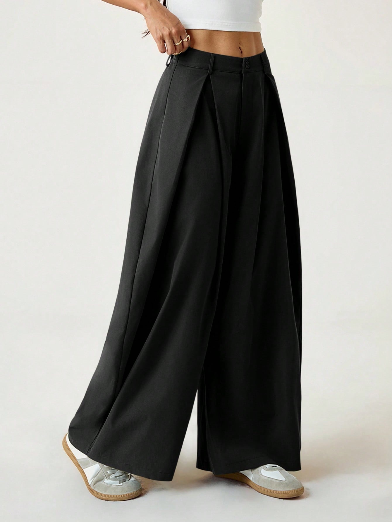 Women's Summer Vintage Casual Streetwear Going Out Oversized Army Black Curved Hem Pants Pants