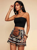 Women's Floral Print Tassel Hem Loose Shorts